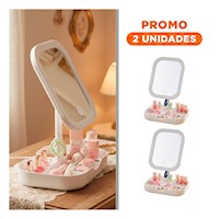 Pack2 Sistema Tocador con Espejo Led Cuadrado Blanco y Espacios Amplios