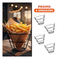 Pack4 Bandeja en Forma de Cono para Freir en Color Negro en Cocina Comercial Y+Regalo Sticker