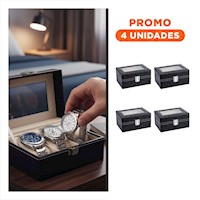 Pack4 Guarda Relojes Compacto Negro para Uso Diario Y+Regalo Sticker