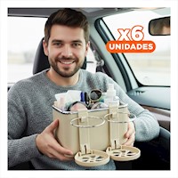 Pack6 Caja Organizadora Multiuso para Auto 18x11x11,5cm Crema Chispeado Y+Regalo Sticker