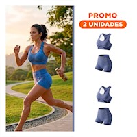 Pack2 Dupla Deportiva Top y Short Fitness Yoga Azul con Ajuste Seguro