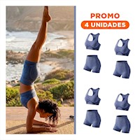 Pack4 Equipo Deportivo Top y Short Fitness Yoga Azul con Tela Suave Y+Regalo Sticker