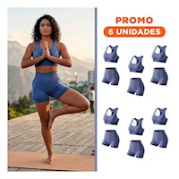 Pack6 Equipo Activo Top y Short Fitness Yoga Azul con Soporte Medio