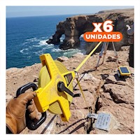 Pack6 Metro Ergonomico 50mt con Asa Amarillo Profesional Y+Papel Regalo