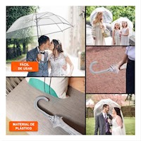Parasol Clasico Transparente con Mango Largo y Marco Negro