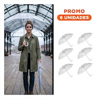 Pack6 Paragua Elegante Transparente con Mango Largo y Borde Negro