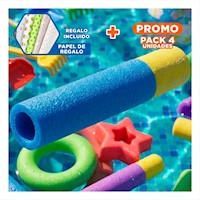 Pack4 Rociador de Agua Recreativo en Color Azul y amarillo de 30x4cm con Espuma Y+Papel Regalo