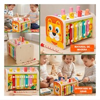Caja Multicolor Didactica 4 en 1 con Martillo Engranaje Xilofono y Pesca Y+Post It