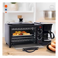 Maquina para Desayuno con Horno y Cafetera 3 en 1 Negro de Vidrio Duradero Y+Papel Regalo