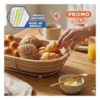 Pack2 Canasta Ovalada Metal Dorado con Mimbre Organizador Frutas Y+Papel Regalo