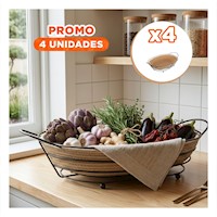 Pack4 Canastilla Ovalada Negro con Mimbre y Metal Centro de Mesa