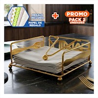 Pack2 Servilletero Metal Dorado con Brazo Dispensador para Mesa Comedor Y+Papel Regalo