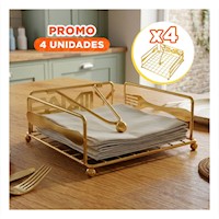 Pack4 Dispensador Servilletas Metal Dorado con Brazo para Cocina y Mesa