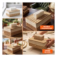 Porta Servilletas Tejido con Forro Interior Tela Beige 20x14x9cm Y+Post It