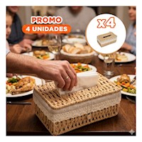 Pack4 Organizador Servilletas Tejido Beige con Forro Tela 20x14x9cm