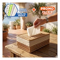 Pack6 Soporte Servilletas Canasta Tejida Beige Forro Tela 20x14x9cm Y+Papel Regalo