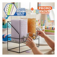 Pack4 Contenedor Doble Transparente 2,2L Bebida para Fiesta y Reuniones Y+Papel Regalo