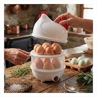Hervidor Compacto de Huevos Blanco con 2 Niveles para Espacios Reducidos Y+Papel Regalo