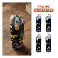 Pack4 Envase 420ml Dinosaurio Negro con Apertura Segura para Viajes Y+Regalo Sticker