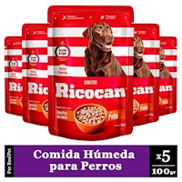 Pack x5 Comida Húmeda Perro Ricocan Trocitos de Pollo 100gr