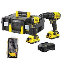 Atornillador de Impacto 1/4" + Taladro Perc 1/2" 20V Fatmax 2 Bat T-Stak + Set p/ Perforar y Atornillar 27 Pzs Stanley