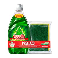 Lavavajillas Líquido Ayudín Limón y Sábila 215ml + Esponja