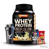 Whey Protein 2.3Lb Vainilla+Maca Negra Sport 120 Caps+12 Snacks Proteícos