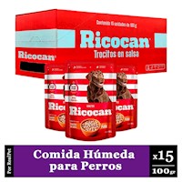 Pack Caja x15 Comida Húmeda Perro Ricocan Pollo 100gr