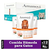 Pack x12 Comida Húmeda Gato Esterilizado Amanova Pollo 85gr