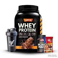 Whey Protein 2.3Lb Chocolate+Maca Negra Sport 120 Caps+12 Snacks Proteícos