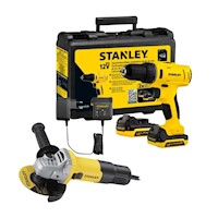 Taladro Atornillador 3/8" 12V 2 Bat + Amoladora 4 1/2" 750W Stanley SCD121S2K-K4