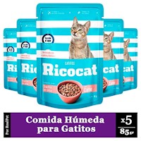 Pack x5 Comida Húmeda para Gatito Ricocat Carne 85gr
