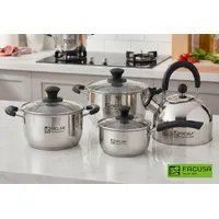 Juego de ollas 7 Piezas  Acero Inoxidable con tapa de vidrio Facusa