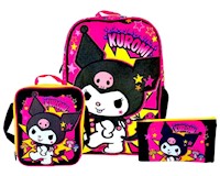SET KUROMI: MOCHILA, LONCHERA Y CARTUCHERA 3 EN 1.