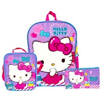 SET HELLO KITTY: MOCHILA, LONCHERA Y CARTUCHERA DISEÑO KITTY LAZOS