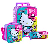 SET 3 EN 1 RUEDAS DISEÑO HELLO KITTY ACCESORIOS: MOCHILA, LONCHERA Y CARTUCHERA.