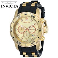 Reloj Invicta Pro Diver 17884 Para Hombre Fecha Cronómetro Silicona Negro Dial Dorado