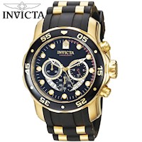 Reloj Invicta Pro Diver 6981 Fecha Cronómetro Correa de Silicona Negro Acero Dorado