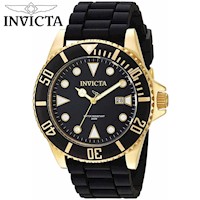 Reloj Invicta Pro Diver 90303 para Hombre Fecha Correa de Silicona Negro Acero Dorado