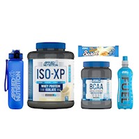 ISO-XP 1.8 kg. Vainilla + BCAA 1.4 kg. Icy Blue Razz + Bottle, Bar, Body Fuel