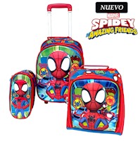 Set de Mochila con Ruedas Lonchera y Cartuchera SPIDEY A4