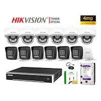 Kit 12 Cámara Seguridad IP POE Hikvision 4MP Detección Persona Audio Incorporado Disco 1TB