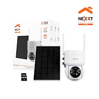 Cámara Wifi PTZ Next NHC-OP20S 3MP 2K Panel Solar Sirena Reflector IP65 +SD128GB