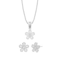 Set Collar y Aretes Flor Plata 925