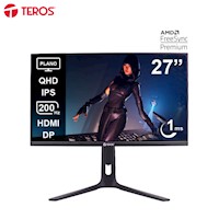 MONITOR TEROS LED GAMING PLANO TE-2754G 27" QHD FAST IPS 200HZ 1MS HDMI DP AUDIO OUT NEGRO