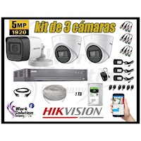 Kit 3 Cámaras de Seguridad Hikvision 5Mp mas Disco 1Tb Completo