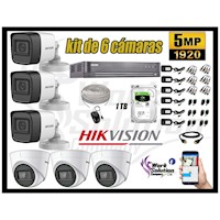 Kit 6 Cámaras de Seguridad Hikvision 5Mp mas Disco 1Tb Completo