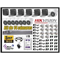 Kit 14 Cámaras de Seguridad Hikvision 5Mp mas Disco 1Tb
