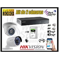 Kit 2 Cámaras de Seguridad Hikvision Full Hd 1080P mas Disco 1Tb Hdmi P2P