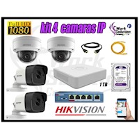 Kit 4 Cámaras de Seguridad Ip Hikvision mas Disco 1Tb Wd Púrpura